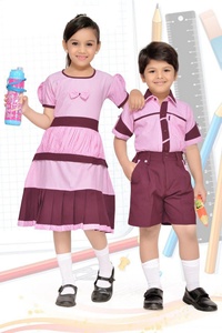 Ensemble uniforme scolaire en coton orange pour enfants du primaire : robe pour filles et short pour garçons avec détails à carreaux et bretelles de sac à dos - Product Image 4
