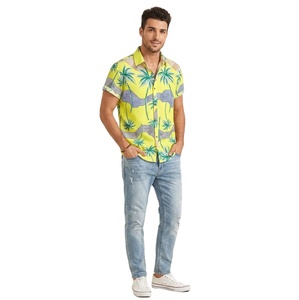 Camisa de manga corta para hombre, tejida, estampada, transpirable, fresca, cómoda, informal, para playa, vacaciones, suministro ODM personalizado - Product Image 1