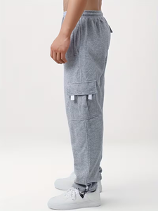 Men's Gray Lightweight Cargo Sweatpants Elastic Waist Drawstring Multiple Pockets Casual Jogger Pants OEM Service Summer - Product Image 3