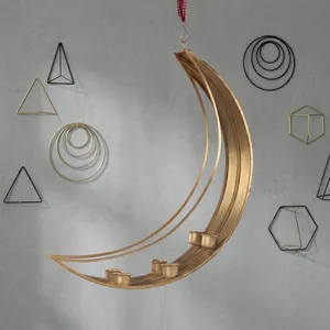 Portavelas Colgante de Latón Hecho a Mano con Forma de Luna Creciente y 3 Tazas para Decoración del Hogar en Pascua, Navidad y San Valentín - Product Image 2