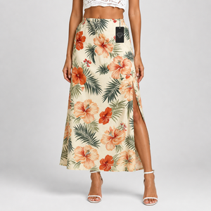 Jupe longue hawaïenne florale personnalisée pour femme, jupe de plage tropicale légère et fluide pour les vacances d'automne - Product Image 6