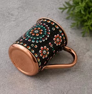 แก้วเซรามิคลายดอกไม้พร้อมหูจับทองแดง ชุดเครื่องดื่มตกแต่งบ้าน - Product Image 5