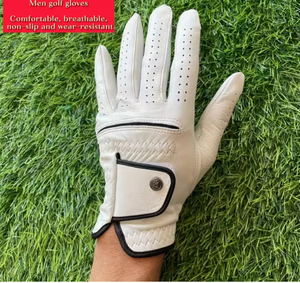 <b>Men</b> <b>Leather</b> Golf <b>Gloves</b> White With <b>Black</b> Trim Wrist Length Durable Classic Style For Spring Summer Sports All Season Golf <b>Gloves</b> - Product Image 1