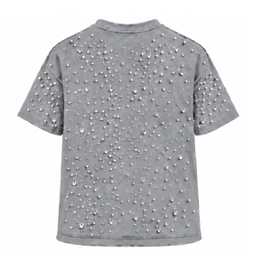 T-shirt unisexe gris à manches courtes et col rond, orné de perles, personnalisé, mode décontractée, streetwear, haut de gamme - Product Image 2