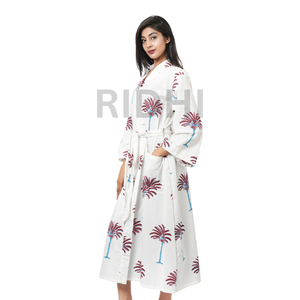 Robe longue Hawaïenne Vert & Rouge Palm Beach, Tunique Kaftan en Coton Indien, Kimono Ethnique Unisexe Grande Taille, Robe d'été Thermique - Product Image 2