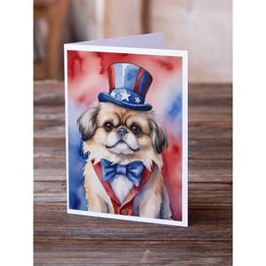 Pekingese Patriotic American Whimsical A7 <b>Greeting</b> <b>Cards</b> Pack of 8 Blank <b>Note</b> <b>Cards</b> with Envelopes Size 5x7 - Product Image 2