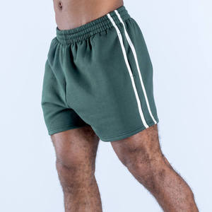 Pantalones Cortos Deportivos Personalizados de Alta Calidad para Hombre, con Franjas Laterales, Cintura Elástica, para Entrenamiento de Verano, en Tela de Felpa Esmeralda - Product Image 2