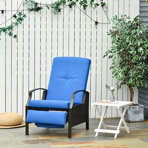 Sedia Reclinabile Blu Regolabile con Rattan Sintetico Intrecciato a Mano per Patio, Giardino e Bordo Piscina - Product Image 2