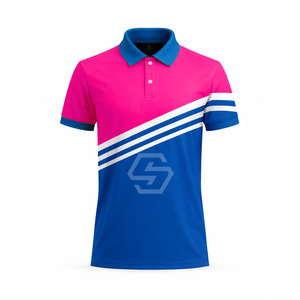 Polo pour homme rayé jaune et bleu, manches courtes, respirant, en coton tricoté, design décontracté, logo frontal imprimé par transfert thermique - Product Image 4