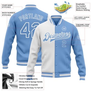 <b>White</b> Light Blue Custom Varsity <b>Jacket</b> Full Snap Split Fashion Letterman <b>Jacket</b> Bomber <b>Jacket</b> <b>Men</b> Casual Baseball <b>Jacket</b> - Product Image 2