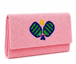 Pink Beaded Clutch With Cartoon Ping Pong Design Flap Closure Women's Party Handbag - Product Image 3