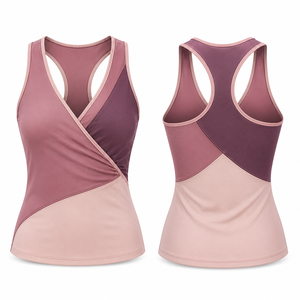 MEGAMAPLE Women's Quick Dry Breathable Knitted Polyester Asymmetric Criss-<b>Cross</b> Tank <b>Top</b> with Embroidery Sport Wear - Product Image 1