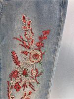 Jeans rétro taille haute pour femmes Style décontracté ample avec broderie de fleurs à paillettes