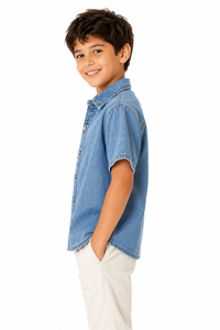 Boys Light Blue Denim <b>Shirt</b> <b>Half</b> Sleeve Casual <b>Shirt</b> Kids <b>Button</b> Down <b>Shirt</b> Soft Cotton Denim Top Stylish Boy Summer <b>Shirt</b> Trend - Product Image 2