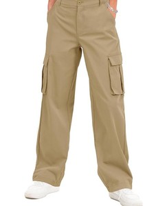 Pantalon cargo décontracté taille haute multi-poches pour femme, séchage rapide, couleur unie, coupe large, idéal pour l'automne (vente en gros) - Product Image 5