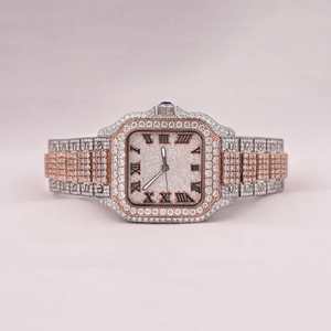 Two Tone Customized Square Quartz VVS Diamond <b>Watch</b> Fully Iced Hip Hop Stainless Steel Band Sapphire <b>Crystal</b> - Product Image 2