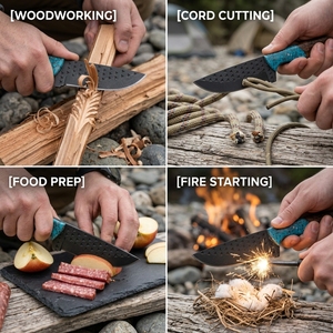 Couteau de chasse en acier au carbone thermolaqué avec manche en bois et résine turquoise, lame fixe, pour camping et extérieur, vente en gros, OEM - Product Image 6