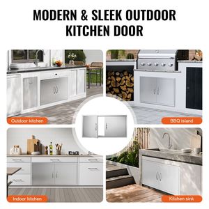 Cucina Esterna a Doppia Porta 42W X 21H Pollici in Acciaio Inox con Maniglie Verticali in Legno per Accesso BBQ - Product Image 2