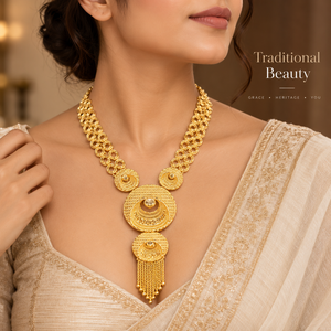 Conjunto de Collar Largo Nupcial Indio Regal para Mujer, Chapado en Oro de 24K, con Pendientes, Pulsera y Anillo de Cobre y Latón, Joyería para Regalo de Boda o Compromiso - Product Image 5