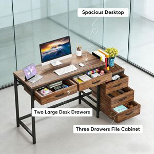 โต๊ะคอมพิวเตอร์แบบมีลิ้นชักแบบพลิกกลับได้พร้อมโต๊ะเขียนหนังสือ ทนทานและใช้งานได้จริง - Product Image 4