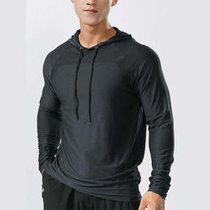 Customize Hoodies For Mens Gym Fitness Quick Dry <b>Polyester</b> Hoodies Spandex Solid Color Long Sleeve Slim Active Muscle Fit <b>Hoodie</b> - Product Image 3