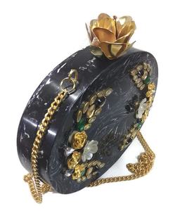 Elegant Black Resin Clutch <b>Bag</b> with Pearl Decoration Handmade Evening Purse for Weddings, Parties, and Formal Events - Product Image 4