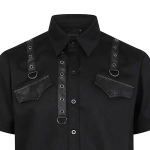 Customized <b>Men's</b> Gothic Industrial Short-Sleeve Shirt - Black Metal & Zipper Detail Top Factory Supplies - Product Image 6