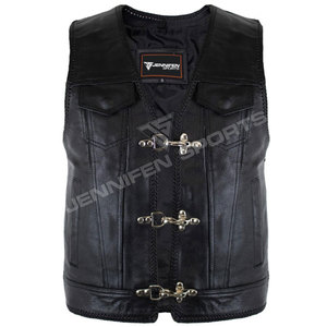 Veste sans manches en cuir véritable pour moto, col montant, printemps et automne, unisexe, taille plus, en cuir de vache - Product Image 1
