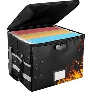 Scatola Portadocumenti Ignifuga Nera con Serratura, Organizzatore per Cartelle Lettera/Legale da Appendere, Archiviazione Documenti e Supporti Multimediali per Casa e Ufficio - Product Image 1