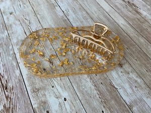 Mini Resin Jewelry <b>Tray</b> with Gold Flakes Handmade Trinket Dish Elegant Ring Holder <b>Vanity</b> Organizer - Product Image 6