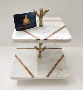 Vintage Style Marble <b>Cake</b> Stand 2 <b>Tier</b> Square Handmade Stone <b>Cake</b> Dessert Display Cupcake Server for Wedding Birthday Party - Product Image 2