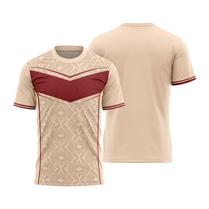 Custom Sublimated Men's Soccer Jersey Crew Neck Short Sleeve Geometric Print Red Beige Moisture Wicking Regular Fit Front - Product Image 1