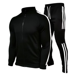 Ensemble de survêtement noir pour homme avec fermeture éclair intégrale et bandes blanches, tenue de sport pour jogging, sweat-shirt et pantalon en polyester à séchage rapide, idéal pour l'automne - Product Image 6