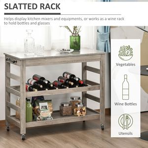 Carrello da Cucina Grigio con Design Antico, Piano in Acciaio Inox, Ripiano Inferiore e Centrale, 4 Ruote Girevoli, Materiale Metallico Resistente - Product Image 5