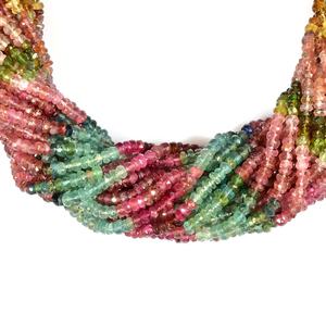 Perles de rondelle de pierres précieuses multi-tourmaline naturelles de 4mm Perles de pierre à facettes - Product Image 1