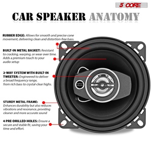 Haut-parleurs coaxiaux 5 cœurs pour voiture, 4 paires, 250W, 4 ohms, système 2 voies avec subwoofer et super tweeter - Product Image 6
