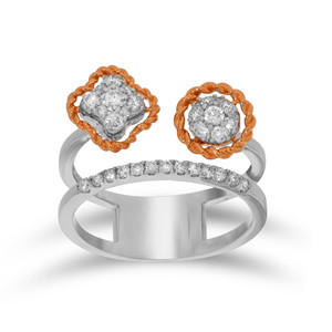 Anillo Abierto de Diamantes en Oro Blanco y Rosa de 18K Premium con Diseño de Doble Racimo Floral, Anillo Abierto de Diamantes y Flores en Oro de Dos Tonos de Lujo - Product Image 1