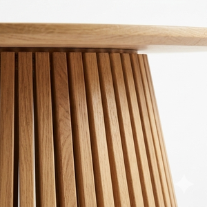 Table basse ronde en teck massif, artisanale et moderne, avec base à lattes, écologique, pour salon, fabricant en gros - Product Image 4