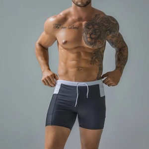 <b>Men</b> Solid Color Swim <b>Trunks</b> Quick Dry Drawstring Contrast Binding Regular Fit Shorts Spandex Polyester Knitted - Product Image 1