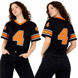 Maillot de football américain unisexe noir et orange en mesh respirant, col en V, tenue d'équipe, logo personnalisé, OEM, marque privée, t-shirt de sport - Product Image 5