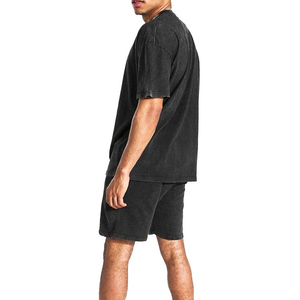 Conjunto de Camiseta y Pantalones Cortos para Hombre, Transpirable, Elegante, Personalizado, Estilo Vintage, Lavado Ácido, Negro, Oversize, Streetwear, Diseño Urbano - Product Image 4