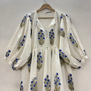 Vestido Casual Midi para Mujer, Tejido 100% Algodón, Liso, Manga Corta, Cintura Imperio, Estilo Babydoll, Cuello en V, Holgado, Funcional - Product Image 2