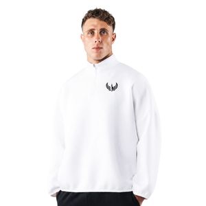 <b>Men's</b> <b>White</b> Quarter Zip Pullover <b>Sweatshirt</b> Lightweight Training Top Long Sleeve Fitness Activewear Athletic Sportswear Wear - Product Image 2