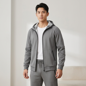 Ensemble de survêtement gris à capuche pour homme, sweat-shirt à fermeture éclair intégrale et pantalon de jogging, en polyester respirant, tenue décontractée pour l'automne - Product Image 6