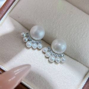 Pendientes de Perlas de Agua Dulce y Cristal, Plata Pura, Elegantes, Exquisitos, Versátiles y de Moda - Product Image 3