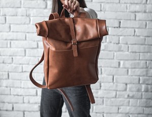 Durable Top Grain Leather <b>Roll</b> Top Bag Adjustable Volume Travel Rucksack Wholesale From China Factory LTBP-0257 - Product Image 2