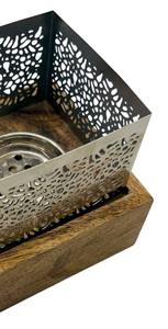 Modern Square Laser Cut Metal Incense Burner with <b>Wooden</b> <b>Block</b> Base Cutout Wire Design Arabic Bakhoor Holder Home Fragrance - Product Image 4