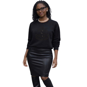 Embroidered Shield <b>Black</b> Out Winter Fleece Sweatshirt Women Crewneck <b>Long</b> <b>Sleeve</b> Pullover Sorority Fashion <b>Top</b> Campus Events - Product Image 1
