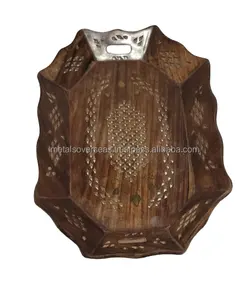 Wholesale supplier Tray Serving Wooden Wood Handles Decorative Hand Carved Wooden Serving Tray Made By Metal Overseas