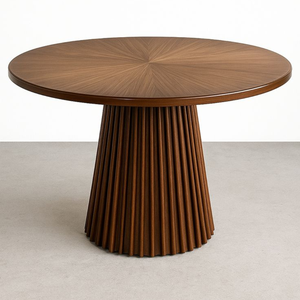 Timeless Vintage Inspired <b>Round</b> <b>Dining</b> <b>Table</b> in Rich Brown <b>Walnut</b> Finish for Cozier Family Meals - Product Image 1